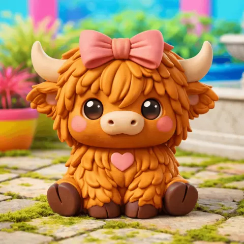 Highland Cow Figurine with Bow STL | Kawaii Desk Organizer | Home Office Decor | Gift for Cow Lover