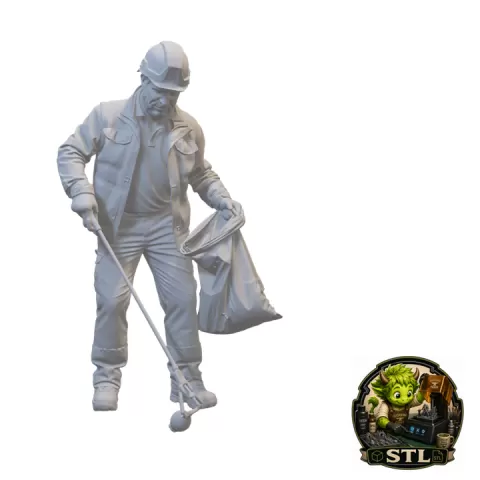 Street Cleaning Worker Collecting Litter – Realistic Municipal Worker STL for Dioramas and Scale Models by Cathlen Junker