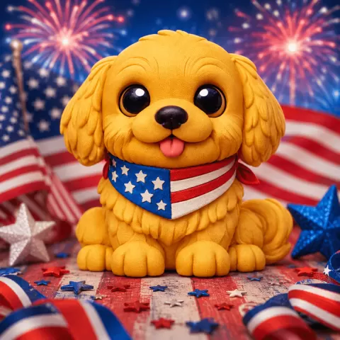 Golden Puppy STL | Kawaii 4th July Style | Patriotic Desk Accent | Gift for Dog Lover