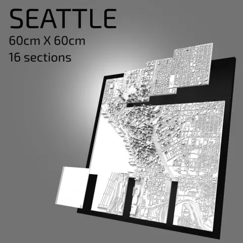 3D Seattle | Digital Files | 3D STL File | Seattle 3D Map | 3D City Art | 3D Printed Landmark | Model of Seattle Skyline | 3D Art by 3DCityframes