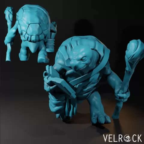 Male Tortle Wizard with Staff and Spellbook (PRESUPPORTED) by Velrock Art Miniatures