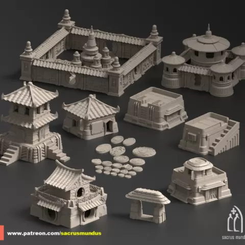 Lontan. Commercial Haven. Printing Designs Bundle. Futuristic / Oriental / City / Scifi Buildings. Terrain and Scenery for Wargames by Sacrusmundus