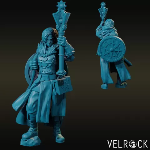 Female Cleric of Mystra with Scepter and Shield (PRESUPPORTED) by Velrock Art Miniatures