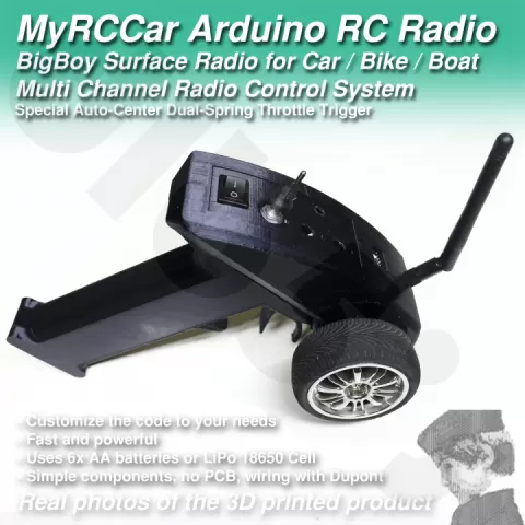 MyRCCar Arduino Surface Radio for RC Car / Bike / Boat. "BigBoy" Multi Channel Radio Control System, including Transmitter and Receiver by Dlb Five