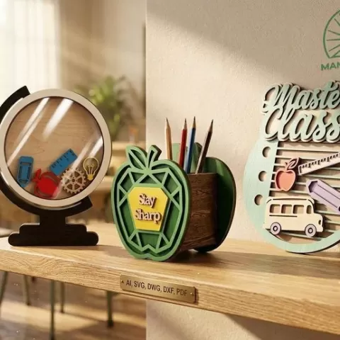 3D School Desk Decor Bundle: 3 Designs