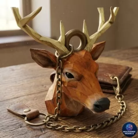 Low-Poly Deer Head Keychain