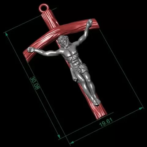 Jesus Crucifix Pendant STL 30mm - Realistic Christ Cross - Two Tone Gold Jewelry 3D Print Model