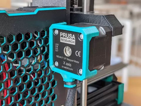 X-axis cable strain relief for Prusa MK2, MK2.5, and MK3 series and Prusa mini