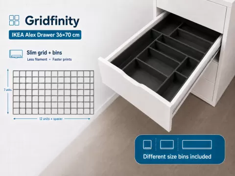 Gridfinity IKEA Alex Drawer - Slim Grid & Bins