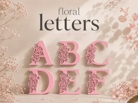 Floral Font Monogram Letters Rose