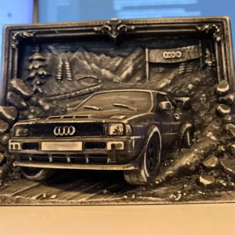 Audi Urquattro Relief – 3D-Druck Wandbild & Aufsteller für echte Rallye- und Oldtimer-Fans