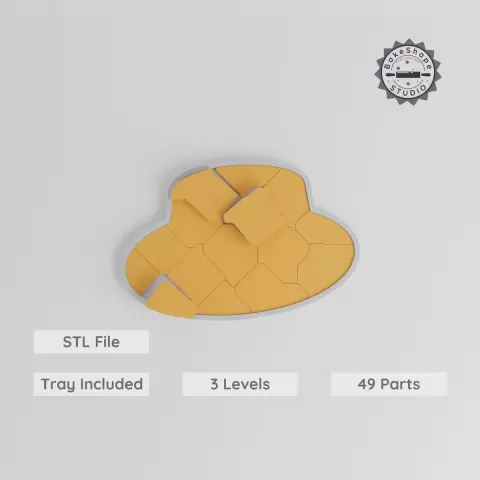 Montessori Progressive Puzzle, 170mm, 3-Level Learning Tray, Easy to Hard, Cowboy & Beach Hat Designs, 9/15/24 pcs for 3D Printing PRODUCT_8084