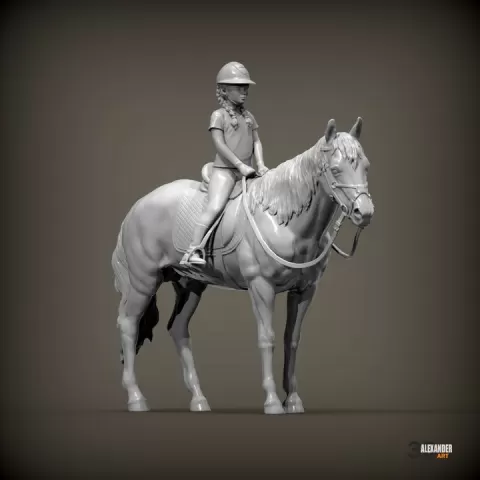 Young Equestrian Girl on Horse STL Model for 3D Printing 3D print model by Alexander3dart