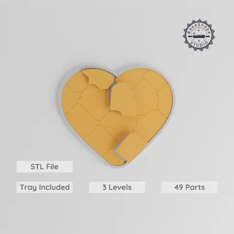 Montessori Puzzle Heart, Love Symbol, 3-Level Progressive Puzzle System, 170mm, Easy to Hard, 9/15/24 pcs STL Model PRODUCT_8089