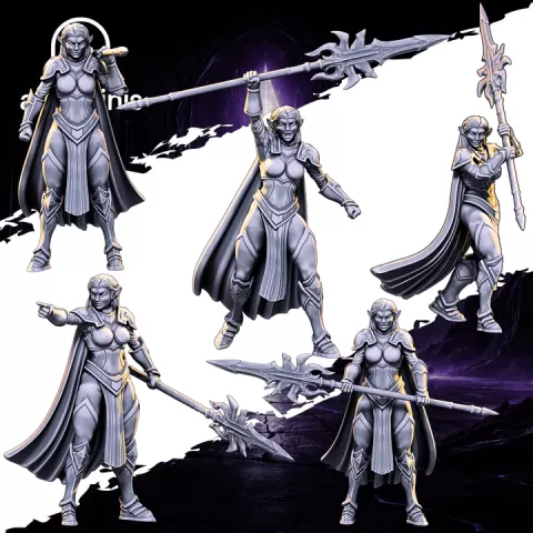 Obsidian Phalanx – Dark Elf Phalanx STL | Dark Elf Spearmen Miniatures | 28mm 32mm Presupported Fantasy Army by ArcaMinis