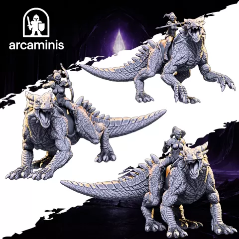 Dreadscale Riders – Dark Elf Dreadscale Riders STL | Dark Elf Beast Rider Miniatures | 28mm 32mm Presupported Fantasy Cavalry by ArcaMinis