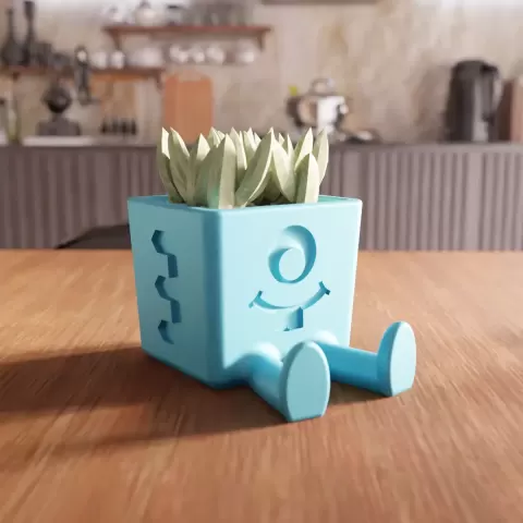 Smiling Cube Character Planter