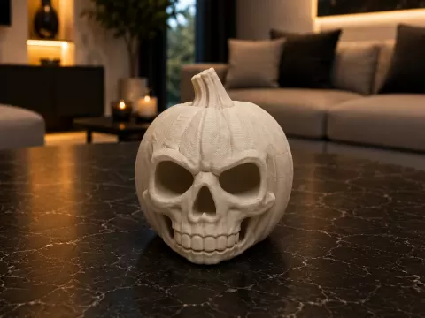 Kuerbisschaedel "Grinsfluch" fuer Halloween