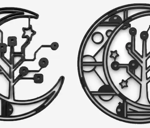 Cybernetic Moon & Cosmic Tree - 2-Pack Wall Art Set