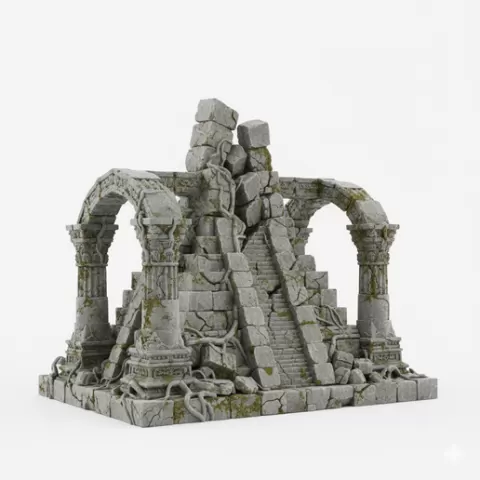 Ruined temple 3d printable model, tabletop gaming, goblin, summoner, epic fantasy, barbarian, troll, dnd miniature, dragon model, fantasy character, angel warrior, paladin, warrior knight, sorcerer, assassin rogue, cleric priest, undead skeleton, mag