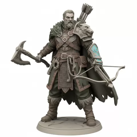 Beast hunter ranger fantasy bust, hero character, warrior knight, angel warrior, boss monster, 3d printable model, paladin, sorcerer, zombie figure, fairy pixie, cleric priest, demon figure, warlock, rpg miniature, fantasy character, barbarian, dnd m