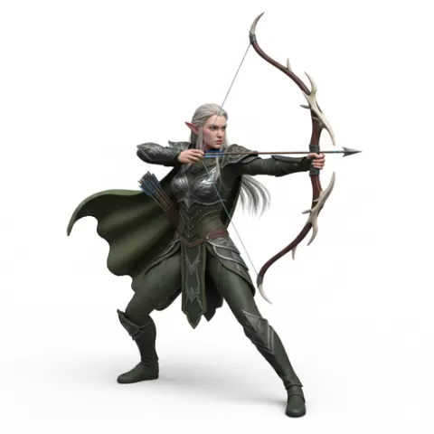 Elf archer aiming undead skeleton, mythical creature, hero character, demon figure, sorcerer, barbarian, paladin, vampire lord, monster miniature, cleric priest, summoner, 3d printable model, necromancer, elf ranger, dungeons and dragons, warlock, wi
