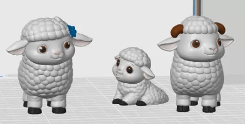 Lamb Family with Barn