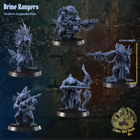 Brine Rangers - Deep Sea Fishfolk Ranged Warriors STL 32/35mm RPG Wargame | Golden Thief Studio by Golden Thief Studio