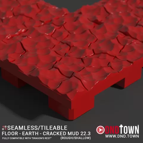 Floor - Earth - Cracked Mud 22.3 (ROUGH/SHALLOW) - 3D Modular Dungeon Tile - DnD Town Minis (www.dnd.town) by TTR.Town