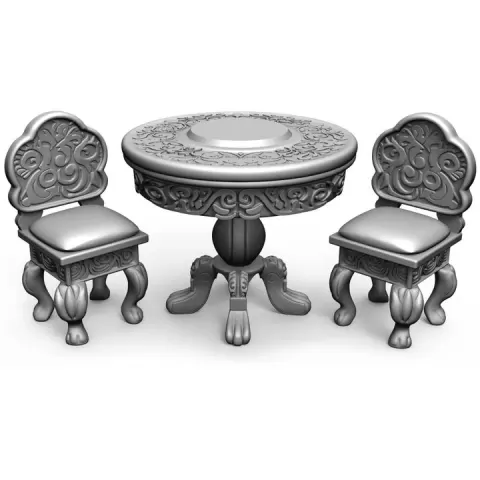 1:12 Ancient Flora Dining Table and Chair Dollhouse Miniature - 3D STL Print file Instant Download by BlackHillsStudios