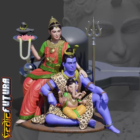 Shiva-Parvati with Child Ganesha: Divine Family by VedicFutura