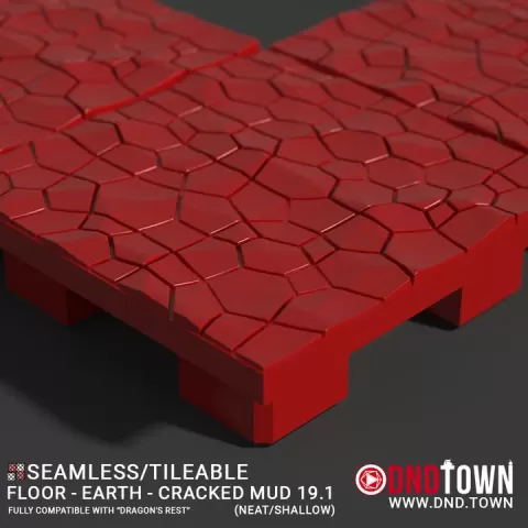 Floor - Earth - Cracked Mud 19.1 (NEAT/SHALLOW) - 3D Modular Dungeon Tile - DnD Town Minis (www.dnd.town) by TTR.Town