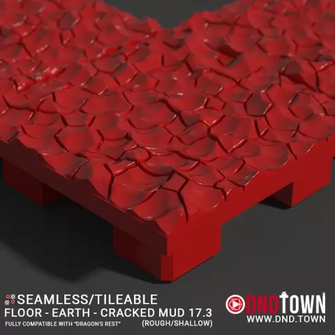 Floor - Earth - Cracked Mud 17.3 (ROUGH/SHALLOW) - 3D Modular Dungeon Tile - DnD Town Minis (www.dnd.town) by TTR.Town