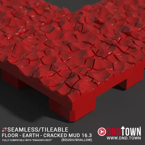 Floor - Earth - Cracked Mud 16.3 (ROUGH/SHALLOW) - 3D Modular Dungeon Tile - DnD Town Minis (www.dnd.town) by TTR.Town