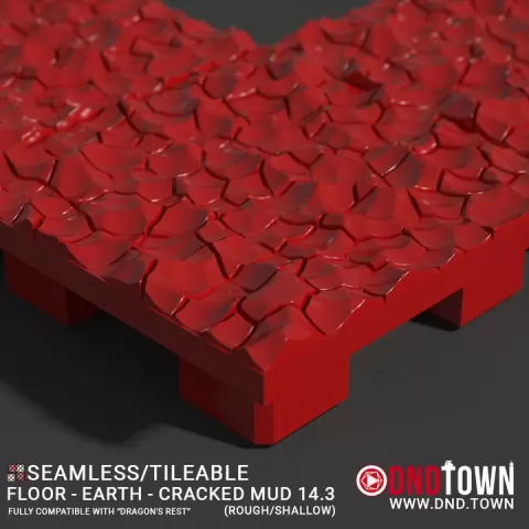 Floor - Earth - Cracked Mud 14.3 (ROUGH/SHALLOW) - 3D Modular Dungeon Tile - DnD Town Minis (www.dnd.town) by TTR.Town