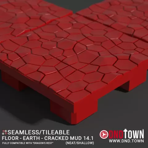 Floor - Earth - Cracked Mud 14.1 (NEAT/SHALLOW) - 3D Modular Dungeon Tile - DnD Town Minis (www.dnd.town) by TTR.Town