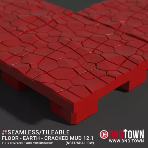 Floor - Earth - Cracked Mud 12.1 (NEAT/SHALLOW) - 3D Modular Dungeon Tile - DnD Town Minis (www.dnd.town) by TTR.Town