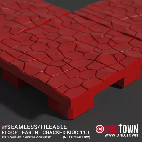 Floor - Earth - Cracked Mud 11.1 (NEAT/SHALLOW) - 3D Modular Dungeon Tile - DnD Town Minis (www.dnd.town) by TTR.Town