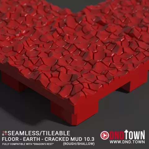 Floor - Earth - Cracked Mud 10.3 (ROUGH/SHALLOW) - 3D Modular Dungeon Tile - DnD Town Minis (www.dnd.town) by TTR.Town