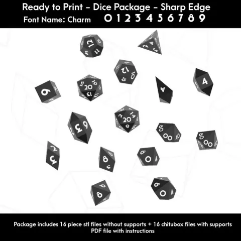 Dice Masters – Ready to Print - 16 Piece Set – Presupported STL Files for 3D Printing – Featuring Our Exclusive Charm Font by Atomic Dice