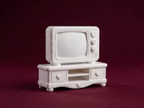Dollhouse TV Stand with Retro Television 3D Model