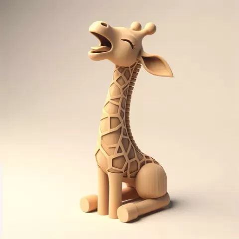 3404 Laughing Giraffe - Full-Figure 3D-Printed Wooden Statue, zebra, elephant, giraffe, hippopotamus, character, peacock, totem, monster, miniature, dog, cat, minimalist, fantasy, collectible, figurine, wolf, decorative, crocodile, STL