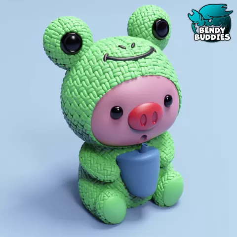 Piggy Frog Costume / Cute Knitted Beast Model / Collectible Pigface Creature Figure / Print-in-Place Statue / Fantasy World Animal / Decoration Monster Encounter by Bendy Buddies