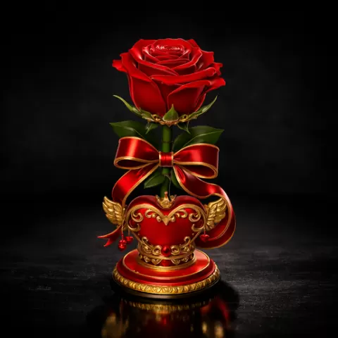 Royal Heart Rose Sculpture – Elegant 3D Printed Romantic Decor, Fantasy Floral Display, Gift for Love & Home Accent