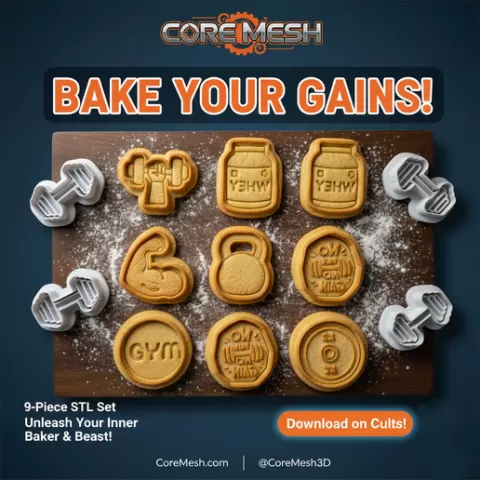 Gym & Fitness Cookie Cutter Set - 5+ Piece Workout Stamp Collection - STL for 3D Printing