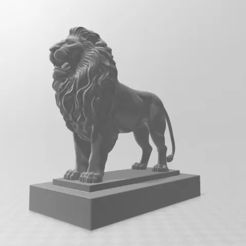 Lion, statue, sculpture, 3D model, STL file, 3D print, printable, animal, guardian, monumental, classic, realistic, decoration, art, architecture, pedestal, standing, majestic, roaring, animal, home decor