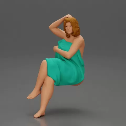 fat girl sitting after a shower wrapped in a towel by 3DGeschaft Miniatures Figures