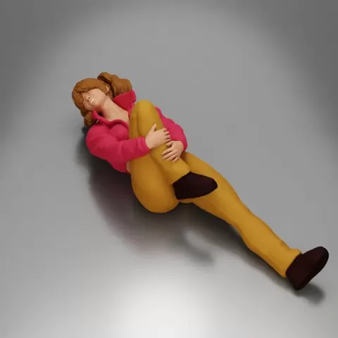 woman in mini jacket lying on the floor touching her injured knee by 3DGeschaft Miniatures Figures