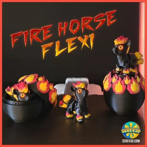 Flexi Fire Horse (Year of the Horse Flexi Pack) with Display Capsules, Keychain Versions, No Supports 3D Print STL/3MF