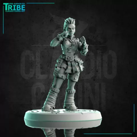 (0185) Female street fighter post apocalyptic warrior with cyber arm by Claudio Casini Art